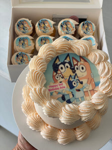 6" Bluey and family cake + 24 mini cupcakes