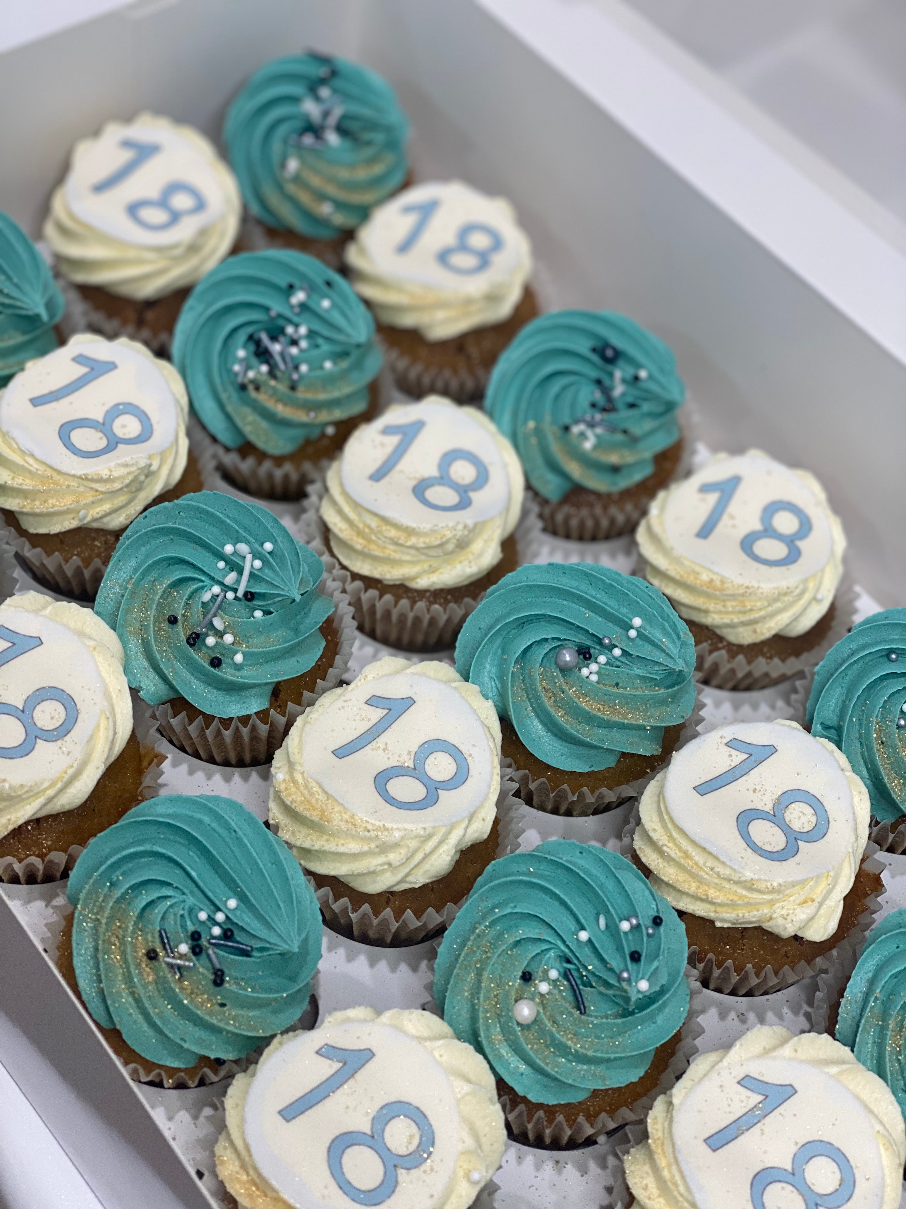 24 Custom Age blue cupcakes