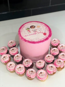 6" PAMPER PARTY cake + cupcakes