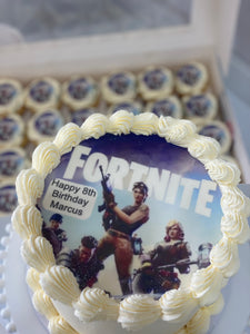 6" FORTNITE cake +24 mini cupcakes