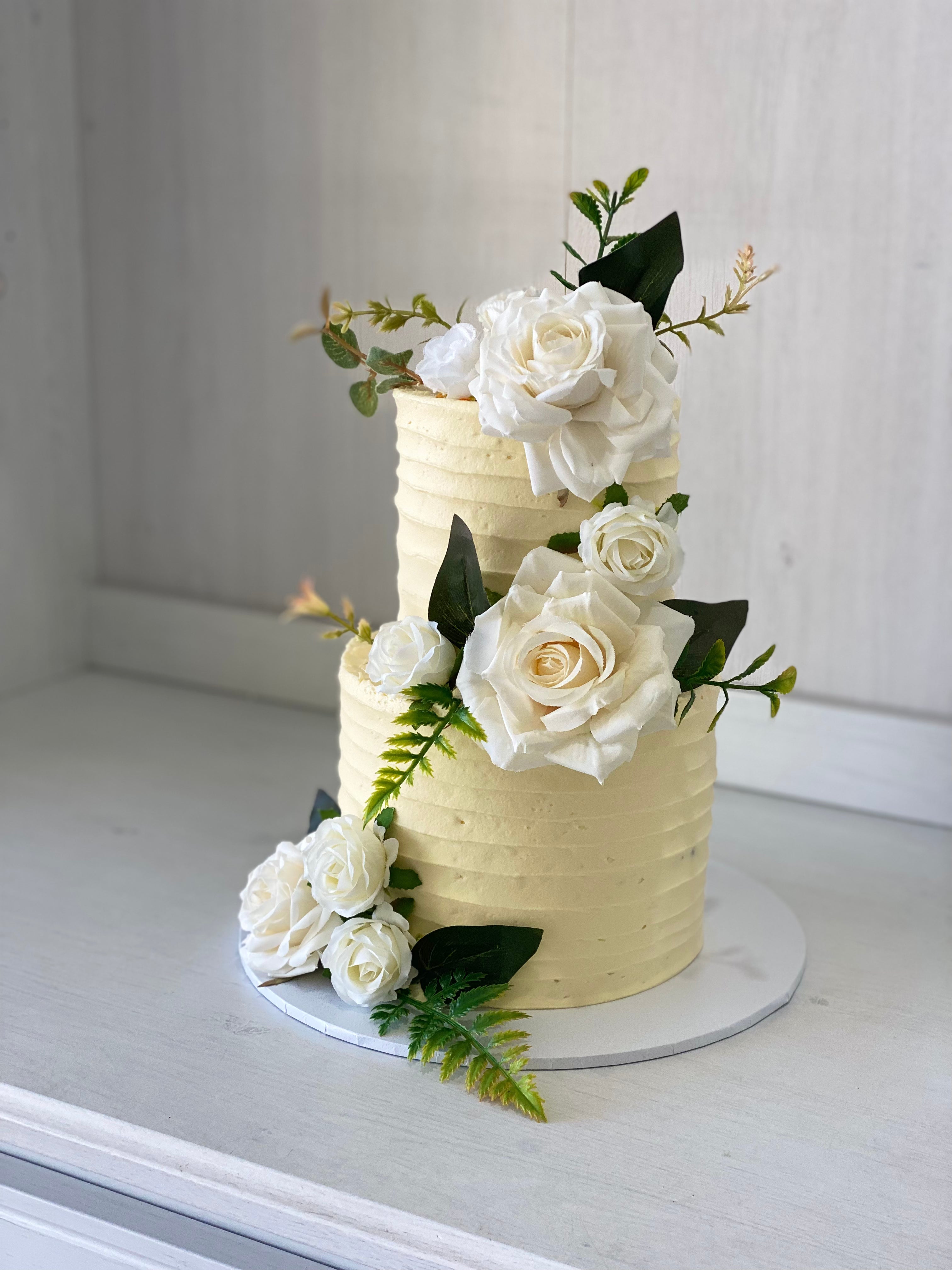 2 tier   -  white rose ribbed