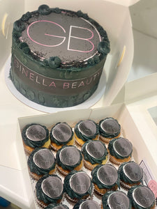 6" corporate logo  cake + 24 mini cupcakes