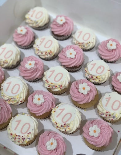 24 custom age pink cupcakes