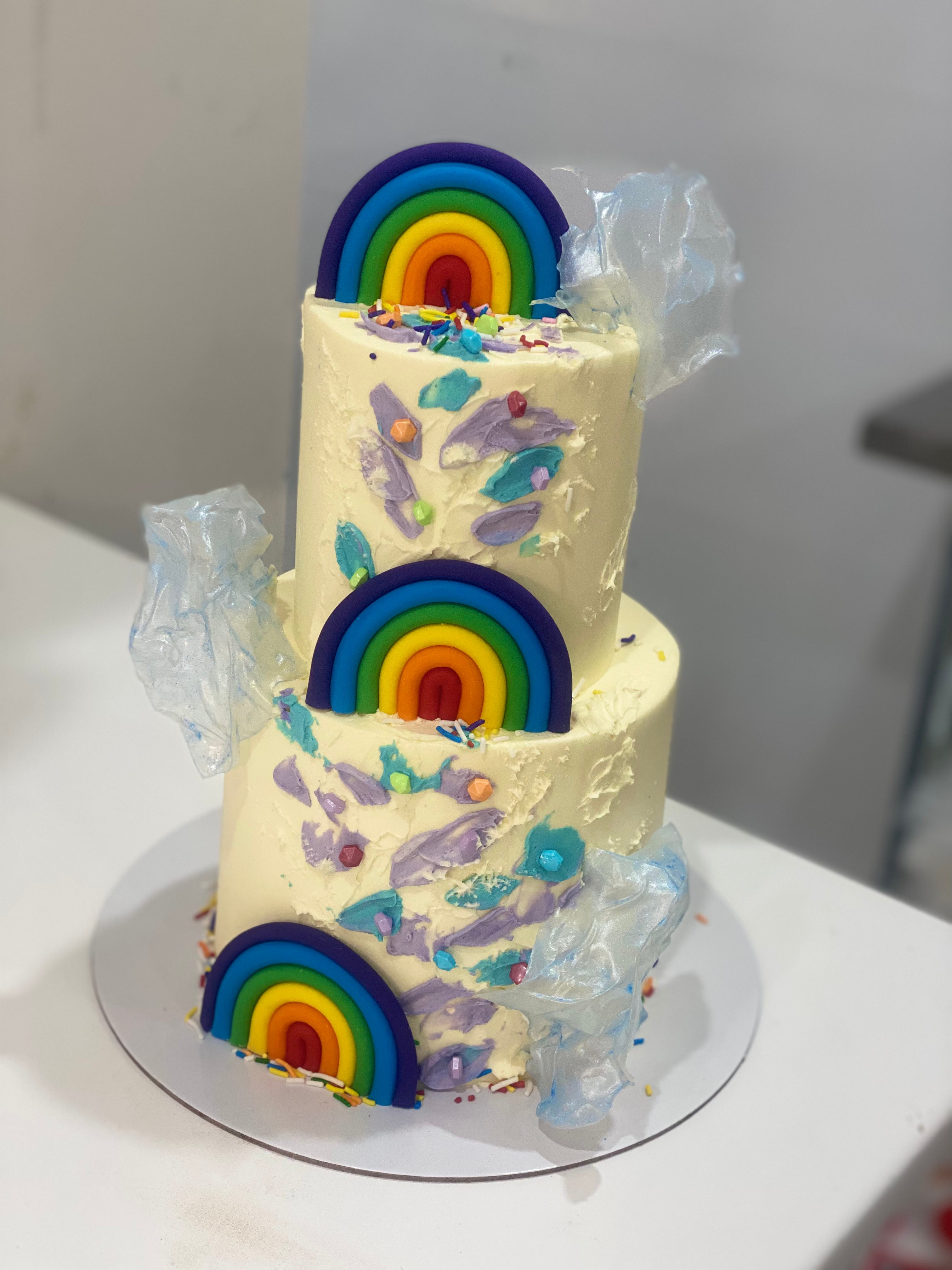 2 tier  - BRIGHTEST RAINBOW Cake