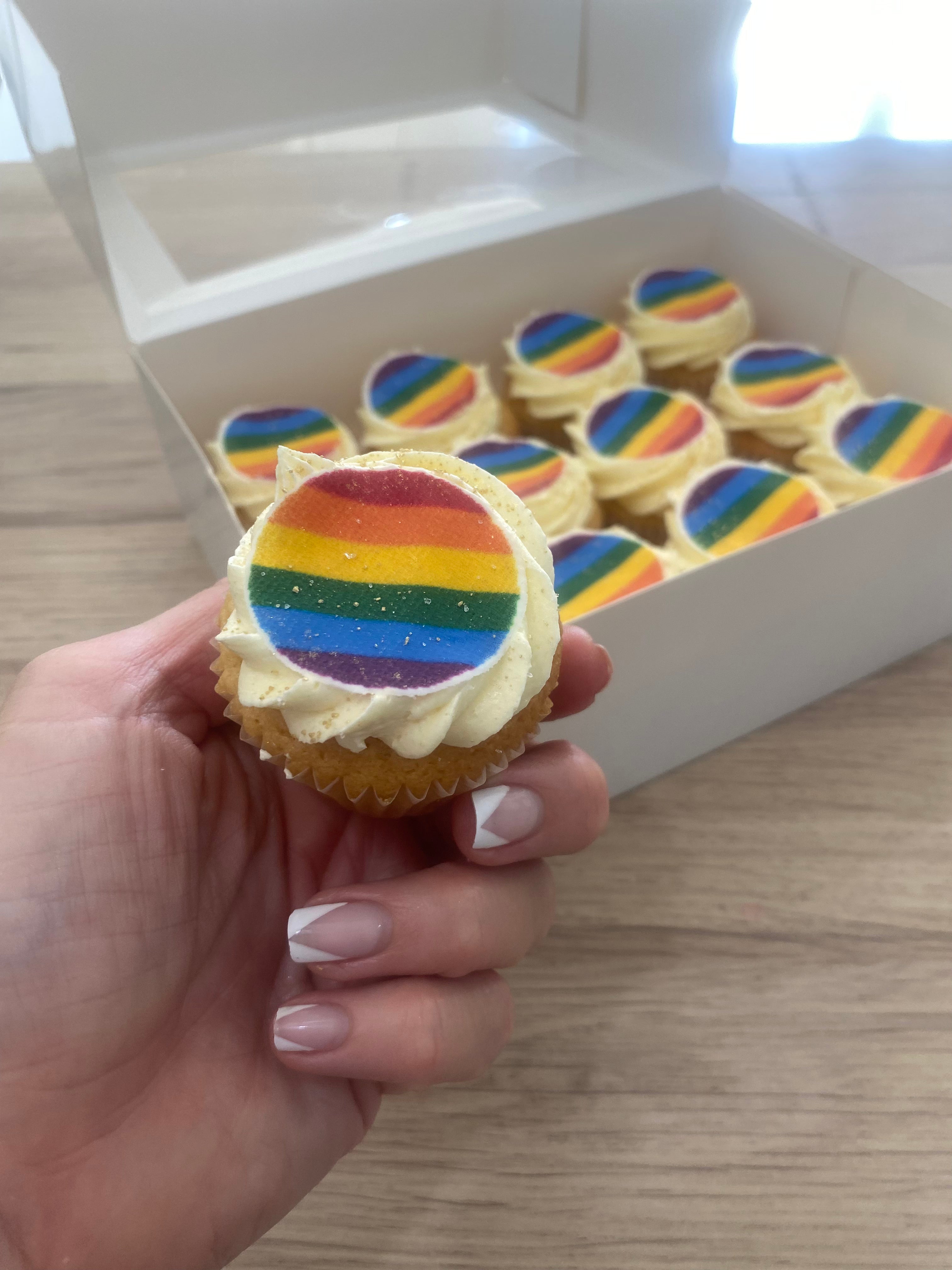 24 mini RAINBOW stripes cupcakes