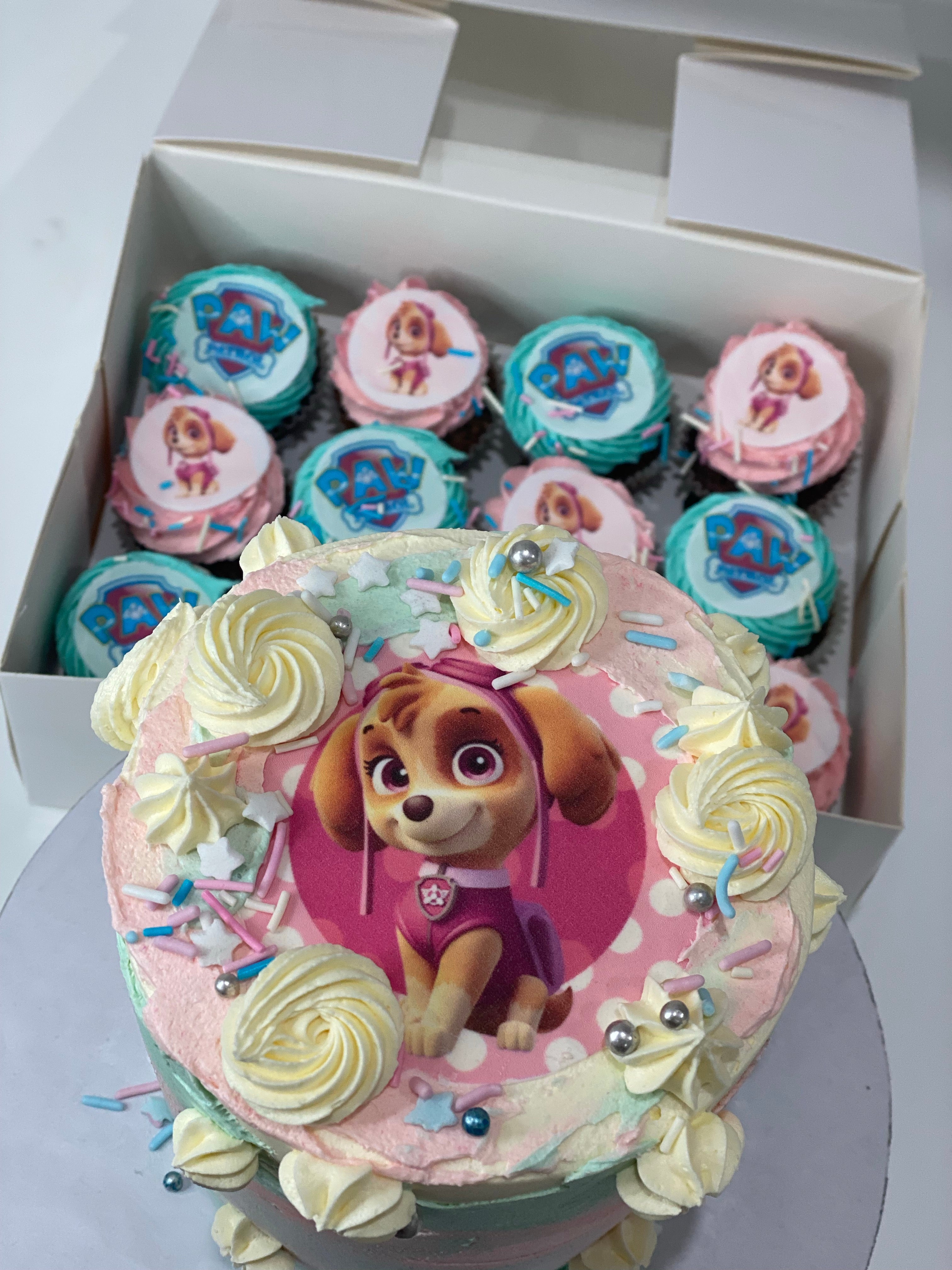 4” SKY paw patrol IMAGE CAKE +  cupcakes (12 mini )