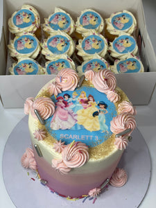 4” DISNEY PRINCESS CAKE +  cupcakes (12 mini )