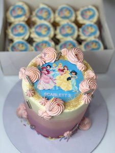 4” DISNEY PRINCESS CAKE +  cupcakes (12 mini )