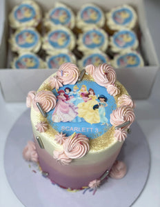 DISNEY PRINCESSES 9"cake + 24 mini cupcakes