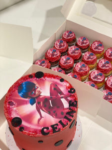 6" miraculous cake + 24 mini cupcakes