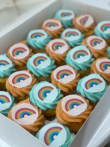 24 mini RAINBOW bright pop cupcakes