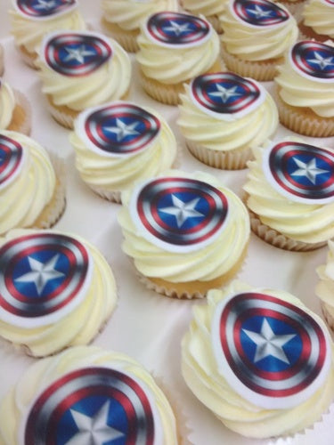 24 mini CAPTAIN AMERICA cupcakes