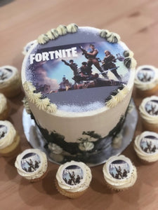 6" FORTNITE cake +24 mini cupcakes